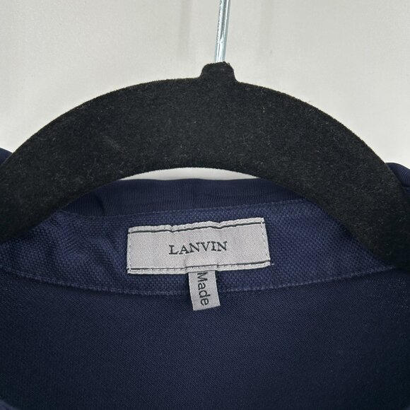 LANVIN Men's Navy Blue 100% Cotton Short Sleeve Casual Polo Shirt Size Large - Picture 6 of 7